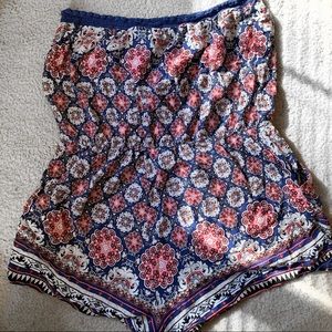 Tribal Print Shorts Strapless Romper